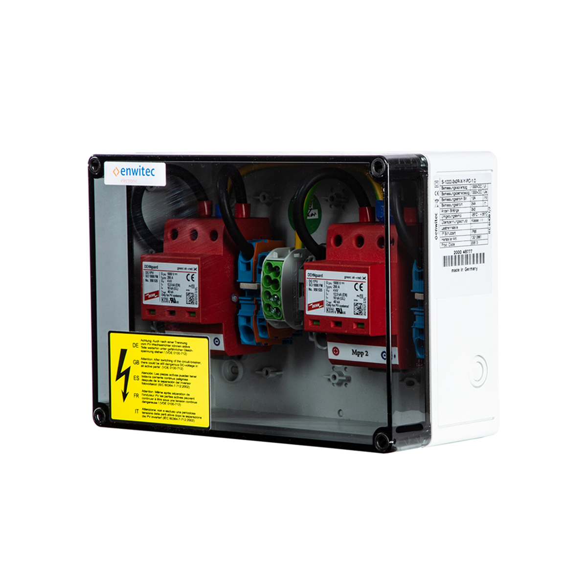Enwitec overvoltage protection DC type II, 2 MPPT, terminals