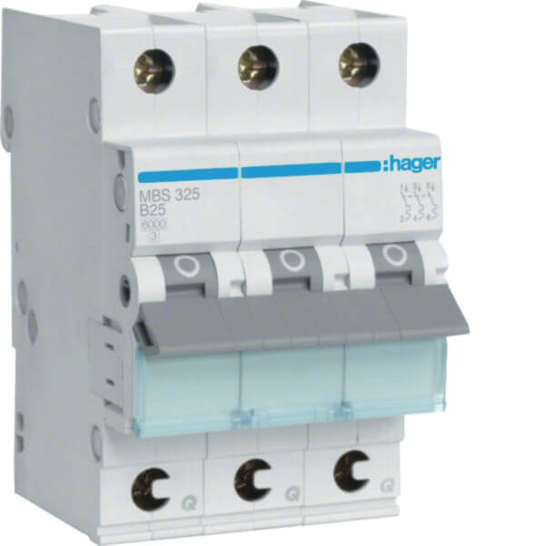 Hager MCB B25A, 3-pole, 6kA