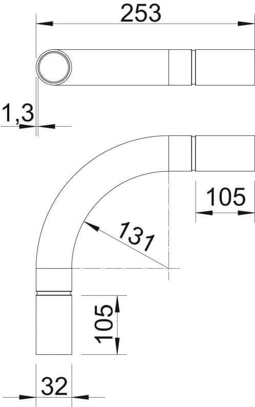 OBO SB32W aluminium pipe elbow, unthreaded